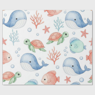 Watercolor Under the Sea Cute Ocean Animals Wrapping Paper