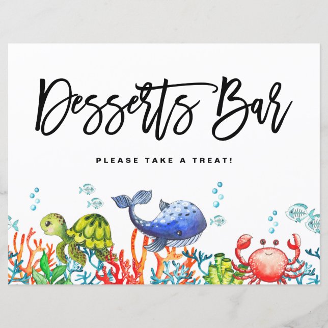 Watercolor Under the Sea Desserts Bar Sign (Front)