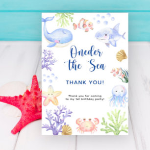 Watercolor under the sea first birthday party thank you card