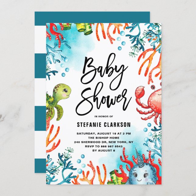 Watercolor Under the Sea Friends Baby Shower Invitation (Front/Back)