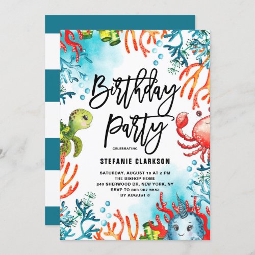 Watercolor Under the Sea Friends Birthday Party Invitation