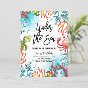 Baby Whale Nautical Under the Sea Aquarium 1st Birthday Invitation Dig -  swirly-world-design