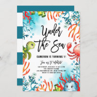 Watercolor Under the Sea Friends Kids Birthday Invitation