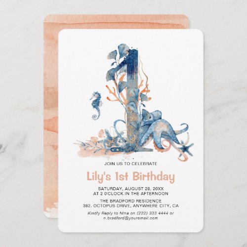 Watercolor Under_the_Sea Girls 1st Birthday Invitation