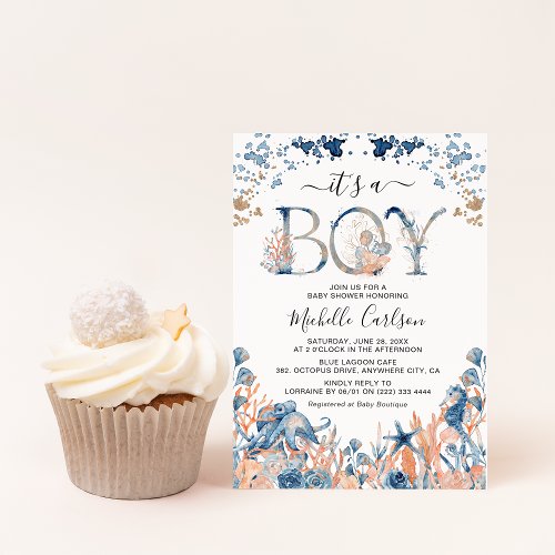 Watercolor Under_the_Sea Its a Boy Baby Shower Invitation