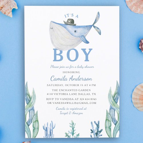 Watercolor Under the Sea Its a Boy Baby Shower Invitation