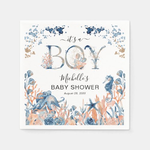 Watercolor Under_the_Sea Its a Boy Baby Shower Napkins