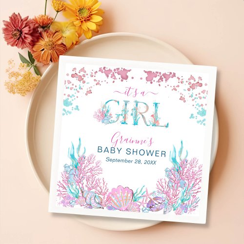 Watercolor Under_the_Sea Its a Girl Baby Shower Napkins