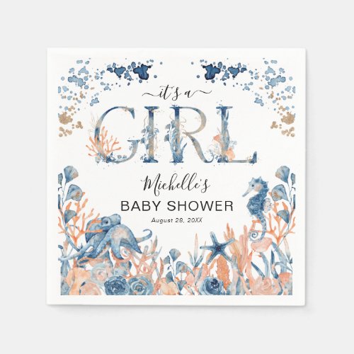 Watercolor Under_the_Sea Its a Girl Baby Shower Napkins