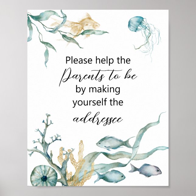 Watercolor Under the Sea Jellyfish Addressee Sign (Front)