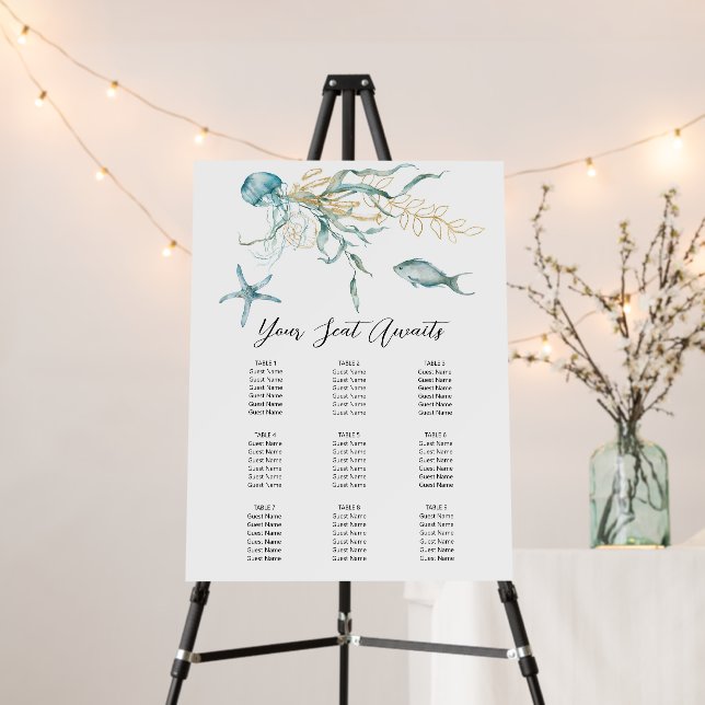 Watercolor Under the Sea Jellyfish Seating Chart Foam Board (In Situ (Stand))