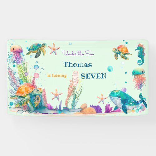 Watercolor Under the Sea kids birthday Banner