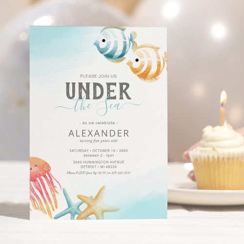 Watercolor Under the Sea Kids Birthday Invitation