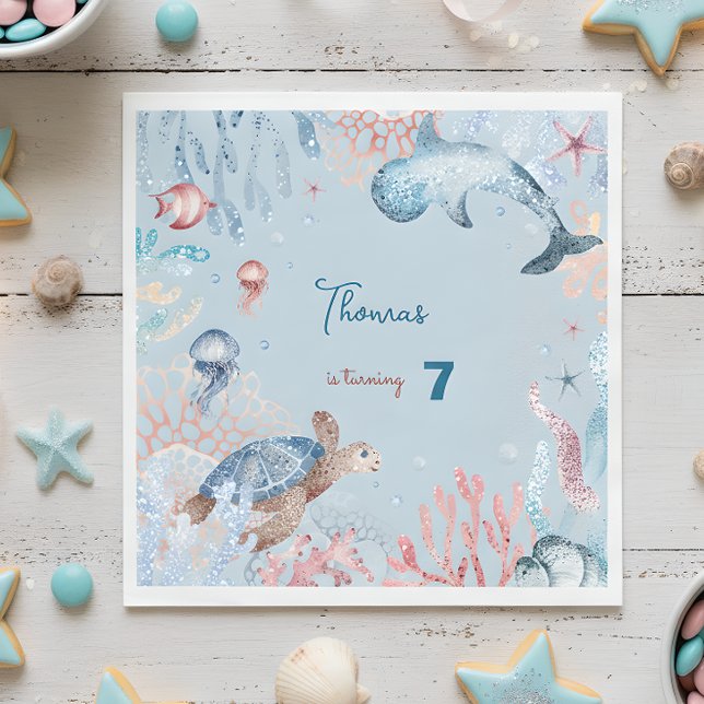 Watercolor Under the Sea kids birthday Napkins (Creator Uploaded)