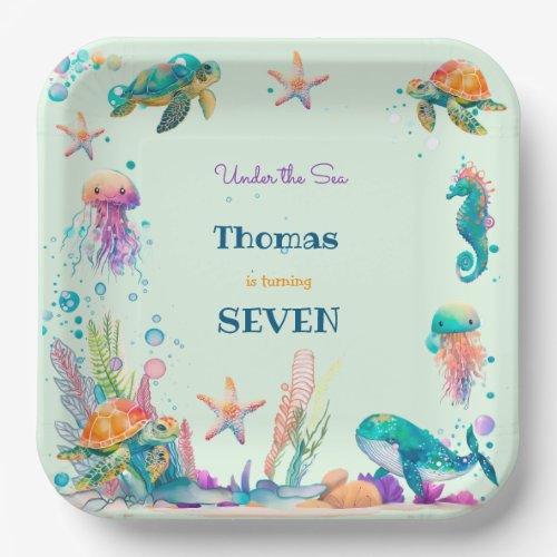 Watercolor Under the Sea kids birthday Paper Plates