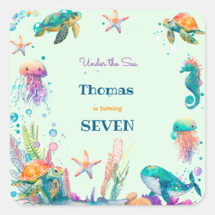 Watercolor Under the Sea kids birthday Square Sticker