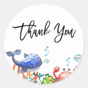Watercolor Under the Sea Kids Birthday Thank You Classic Round Sticker
