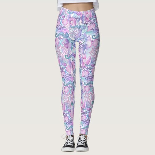 Watercolor Under The Sea Life Ocean Animals Beach  Leggings