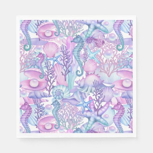 Watercolor Under The Sea Life Ocean Animals Beach  Napkins