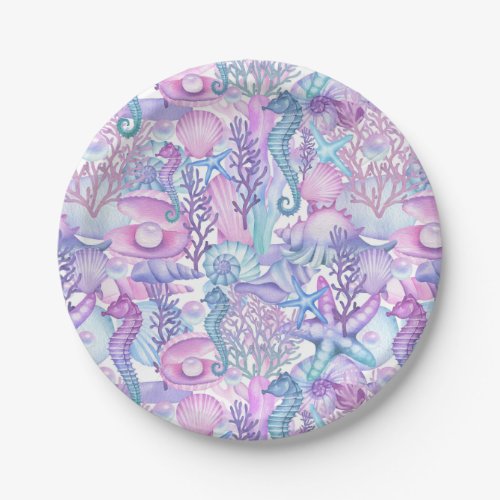 Watercolor Under The Sea Life Ocean Animals Beach Paper Plates