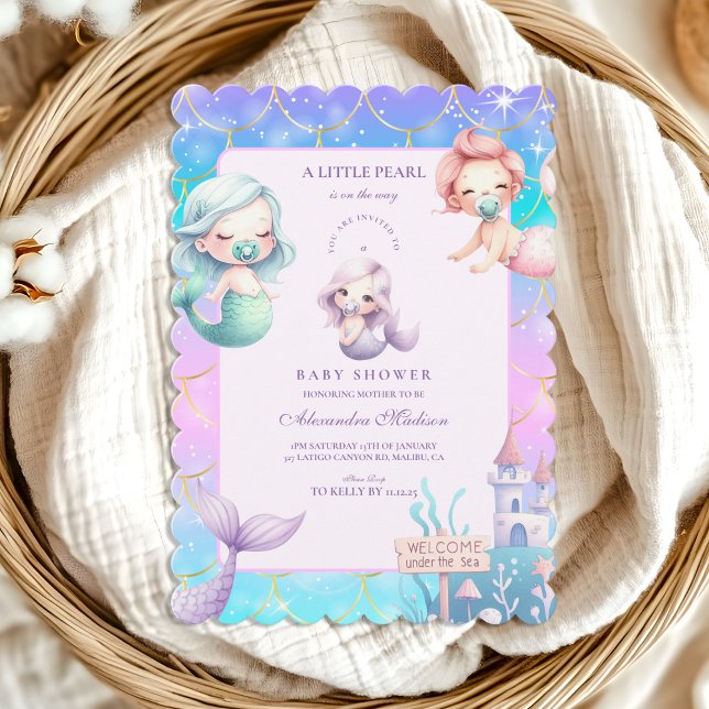 Watercolor Under The Sea Little Pearl Baby Shower Invitation (Creator Uploaded)