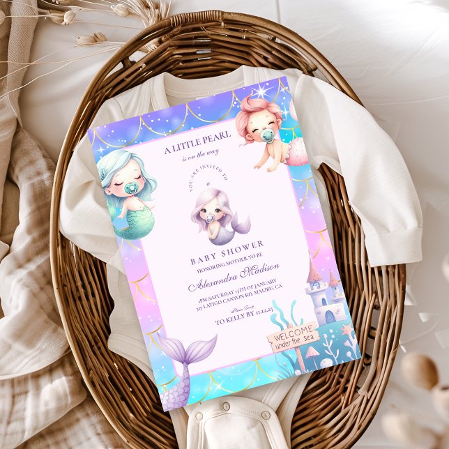 Watercolor Under The Sea Little Pearl Baby Shower Invitation (Creator Uploaded)