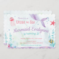 Watercolor Under the Sea Mermaid Birthday Party Invitation