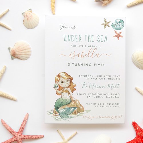 Watercolor Under The Sea Mermaid Birthday Party Invitation