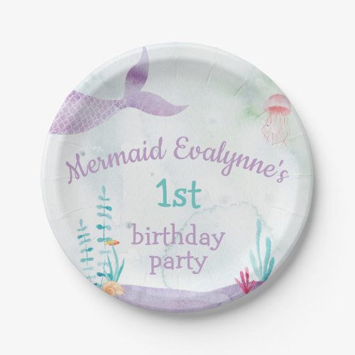 Watercolor Under the Sea Mermaid Birthday Party Paper Plates