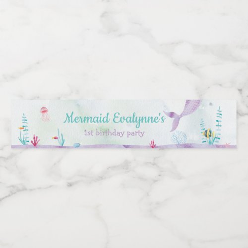 Watercolor Under the Sea Mermaid Birthday Party Water Bottle Label