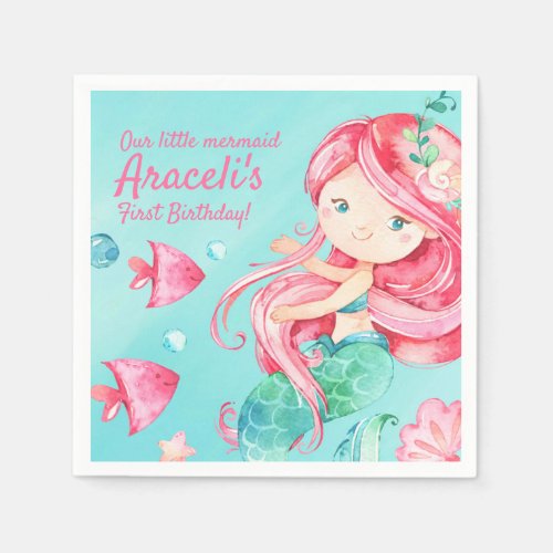 Watercolor Under the Sea Mermaid Girls Birthday Napkins