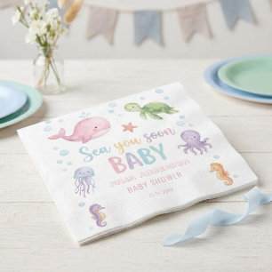 Watercolor Under the Sea Nautical Animal Baby Show Napkins