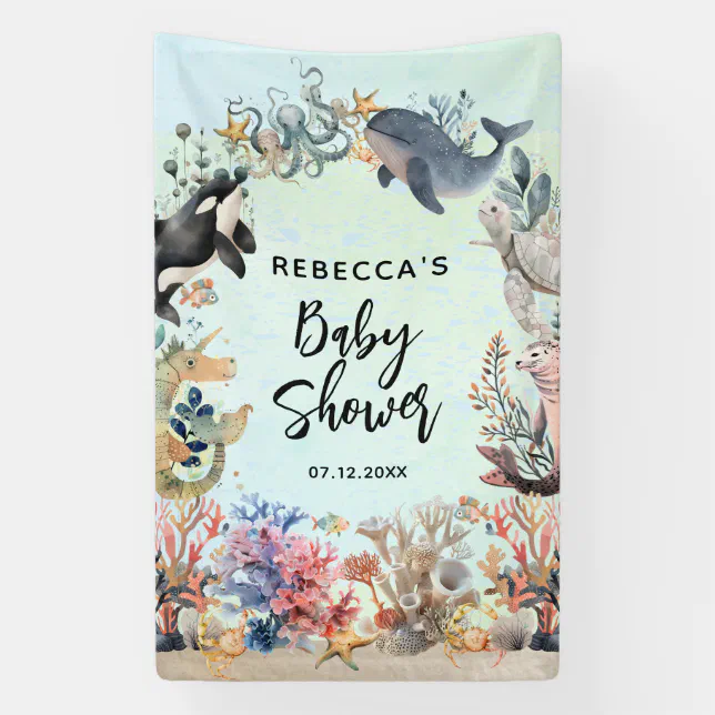 Watercolor under the sea neutral Baby Shower Banner | Zazzle