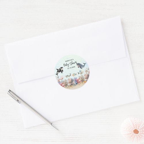 Watercolor under the sea neutral Baby Shower Classic Round Sticker