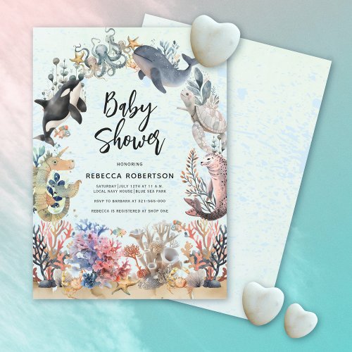 Watercolor under the sea neutral Baby Shower Invitation