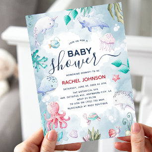 Watercolor Under the Sea Ocean Animals Baby Shower Invitation