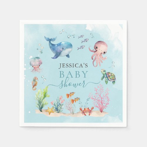 Watercolor Under The Sea Ocean Animals Baby Shower Napkins