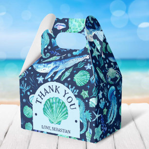 Watercolor Under the Sea Ocean Animals Navy Favor Boxes