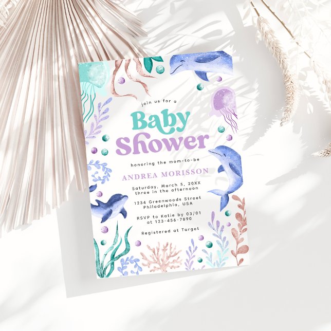 Watercolor Under the Sea Ocean Retro Baby Shower Invitation (Creator Uploaded)