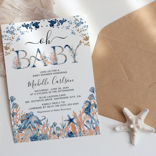 Watercolor Under_the_Sea Oh Baby Baby Shower Invitation