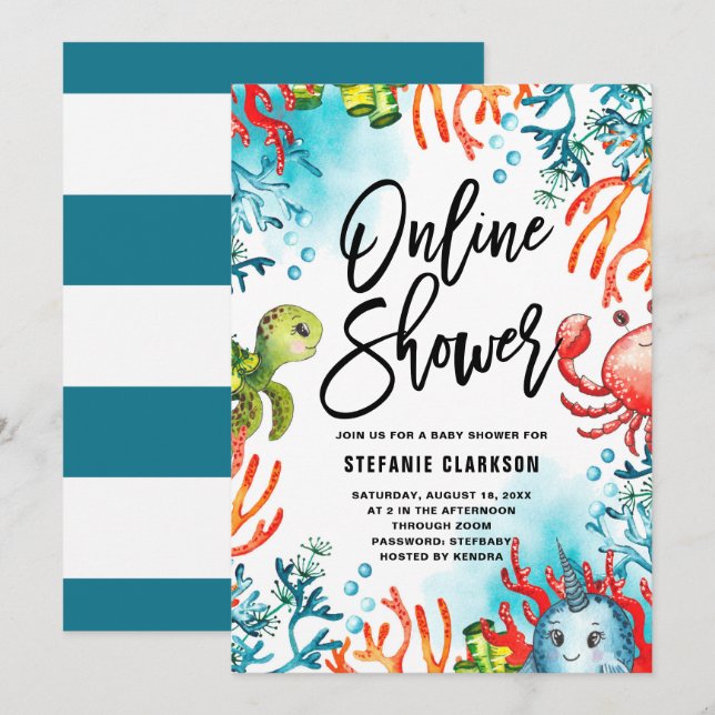 Watercolor Under the Sea Online Baby Shower Invitation (Front/Back)