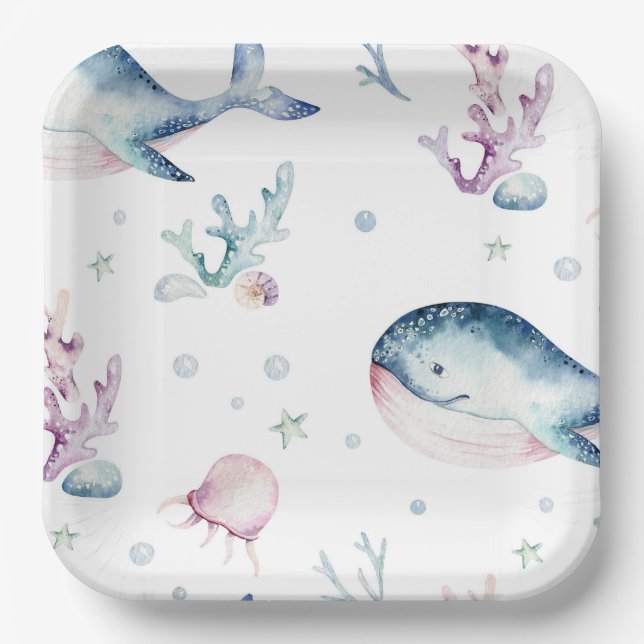 Watercolor Under the Sea Paper Plates (Front)