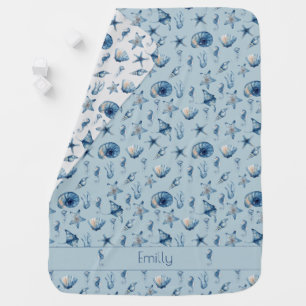 Watercolor Under the Sea Pattern Baby Blanket