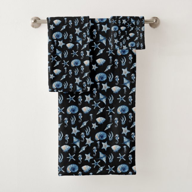 Watercolor Under The Sea Pattern Bath Towel Set (Insitu)