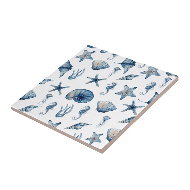 Watercolor Under The Sea Pattern Ceramic Tile (Side)
