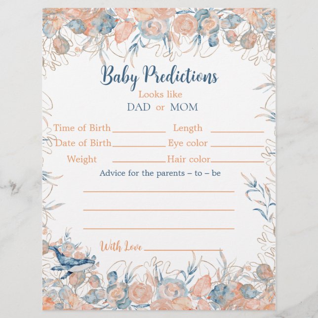 Watercolor Under the Sea Whale Baby Predictions Flyer (Front)