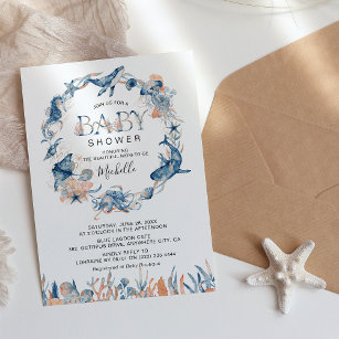 Watercolor Under-the-Sea Wreath Baby Shower Invitation