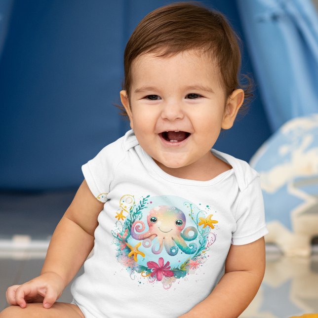 Watercolor Undersea Colorful Octopus  Baby Bodysuit (Watercolor Undersea Colorful Octopus Baby Bodysuit)