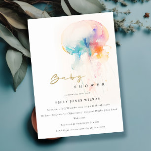 Watercolor Underwater Jellyfish Baby Shower Invitation