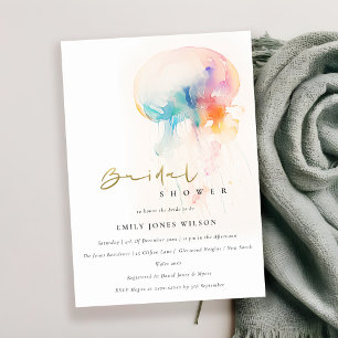 Watercolor Underwater Jellyfish Bridal Shower Invitation